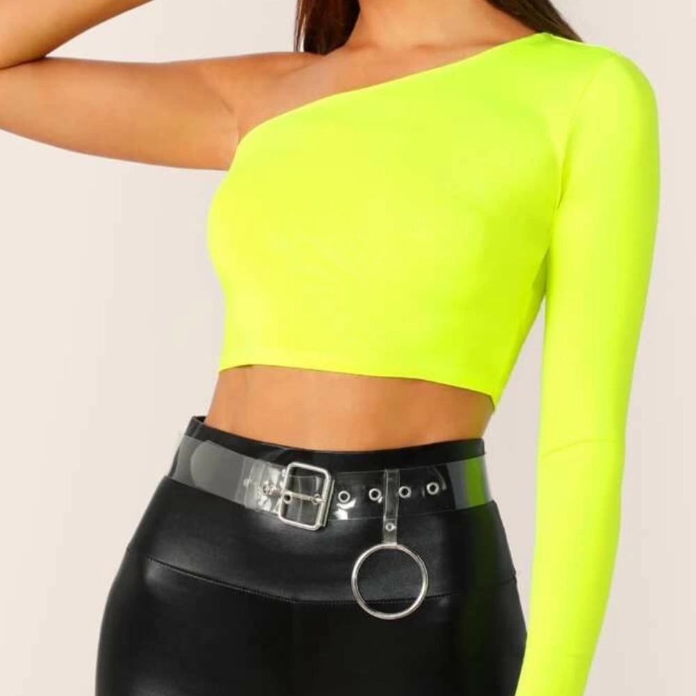 Neon Yellow One shoulder crop top